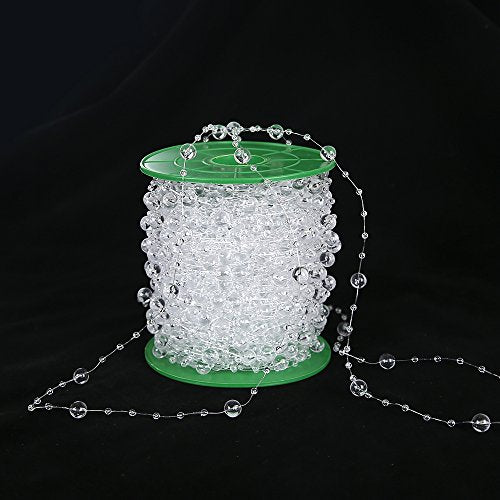 FQTANJU 200 Ft Acrylic Crystal Clear Beads String Roll, 8mm and 3mm Mixed, Party Garland Wedding Centerpieces Bridal Bouquet Crafts Decoration 60M - color: Crystal Clear