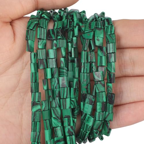 Xilitata Natural Malachite Stone Beads, Each Approximately 5x5x2mm Square 2-Hole Spacer Bead, are Used to Make Bracelets, Earrings, Necklaces, with Each String Measuring 15-16 Inches - color: Malachite