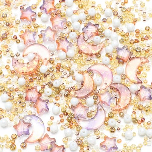 Mixed Star Moon Crystal Glass Beads Seedbeads Loose Round Pearl Beads for Jewelry Making Craft Bracelets Necklaces Earrings DIY Crafts Projects Brown Glass Spacer Bead Kits for Crafts - color: Brwon