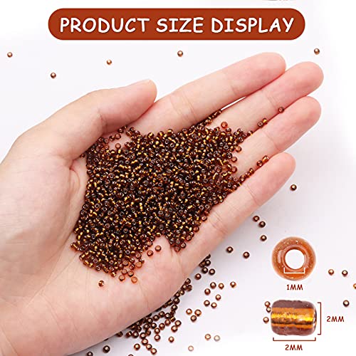10100 Pcs Size 11/0 Glass Seed Beads, 2 mm Metallic Amber Small Mini Spacer Loose Pony Beads for Jewelry Making and DIY Crafts - color: Metallic Amber, size: Small