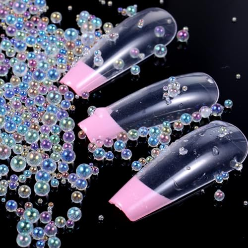 200g Iridescent Glass Tiny Bubble Beads, No Hole Micro Mini Round Clear Water Droplets Beads Bubble Pixie Dust Mixed Sizes for Resin Filler Nail Art Dollhouse Bath Tub - color: 200G