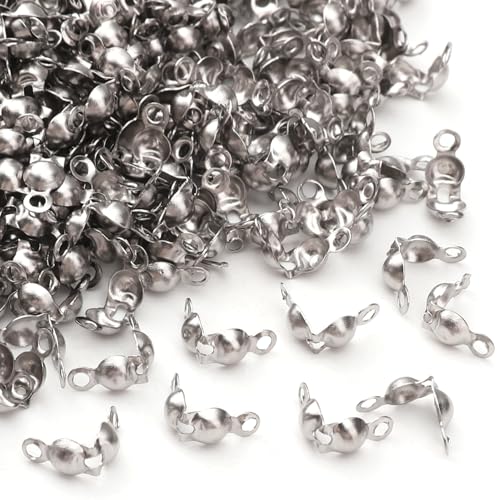 304 Stainless Steel End Caps 4x8mm 400pcs Knot Covers for Jewelry DIY Making and Repairing - color: End Caps, size: 4x8mm