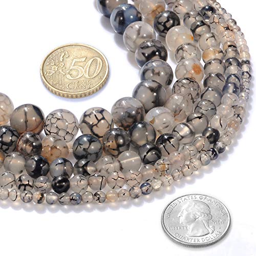 Natural Stone Beads 8mm Black White Dragon Vein Stone Round Loose Beads Crystal Energy Stone Healing Power for Jewelry Making DIY,1 Strand 15" - color: Black White Dragon Vein, size: 8MM