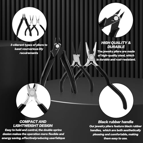 3 Pcs Jewelry Pliers Set Beading Pliers Set with Needle Nose Pliers, Round Nose Plier and Wire Cutter for Jewelry Making Repair Supplies and Crafting,Wire Wrapping Crafts - style: 3pcs Beading Pliers Set