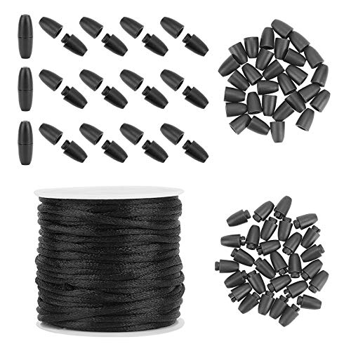 PH PandaHall Breakaway Clasp for Lanyard, 30 Set Black 24mm Plastic Barrel Connectors Safety Clasps with 10m 2mm Nylon Lanyard String Cords for Necklaces Bracelets Lanyards Jewelry DIY Craft Making - color: Black, size: 24mm