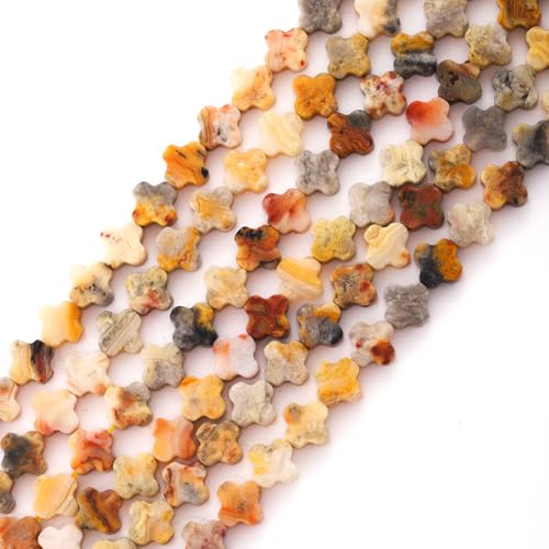 8mm Natural Crazy Agate Gemstone Faceted Clovers Beads Four-Leaf Spacer Loose Beads for DIY Jewelry Making Beads - color: Crazy Agate