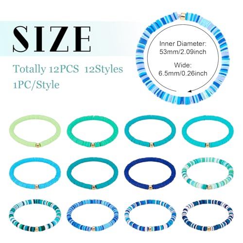 Elecrelive Glass Round Beaded Bracelet Set Clay Beaded Bracelets Stretch Bracelets - color: Blue, Clay