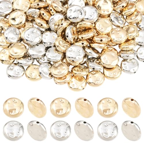 1 Box 200PCS Flat Round Plastic Beads with Small Holes Assorted Light Gold Silver Handmade Spacer Loose Platinum Bead Charms Bulk for Jewelry Making Necklaces Bracelets DIY Craft Supplies - style: Round