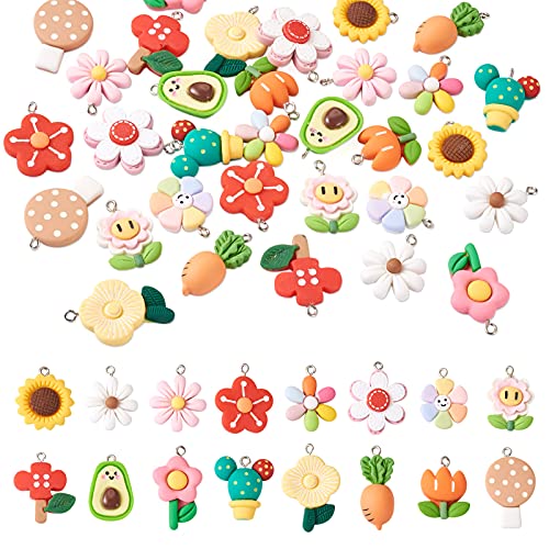 Cheriswelry Cup Cake Resin Pendants Lovely Food Sweet Dessert Dangle Charms Links Hanging Ornament with Metal Loop Fruit Pendants for Key Chains Bracelet Necklace Jewelry Making - color: Mixed Color-Flower*3