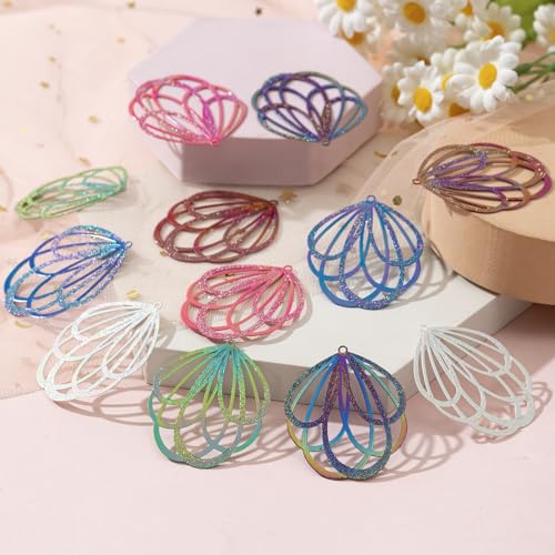 Dazzling Colorful Filigree Charms Hollow Out Multicolor Geometric Filigree Pendants for DIY Jewelry Making Earrings Necklaces Components - color: Flower-1
