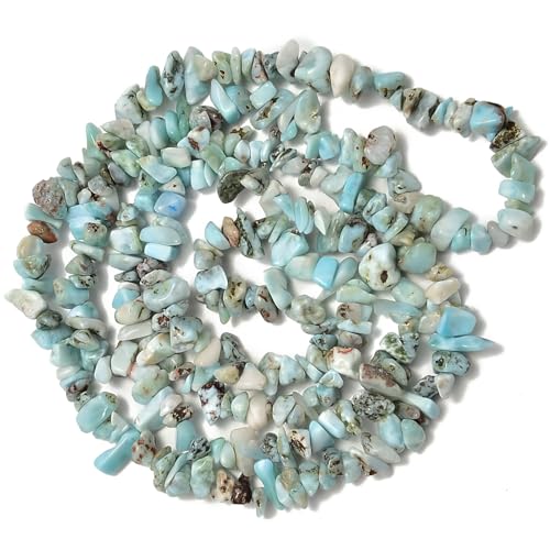 HAAMIIQII 5-8mm Natural Larimar Chips Beads Irregular Freeform Chip Loose Gemstone Beads Semi Precious Stone for Jewelry Making Strand 30 Inch - color: Larimar