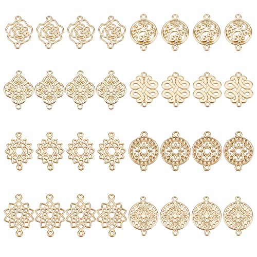SUPERFINDINGS Baroque Style Links Connectors Gold Double Hole Pendant Connector Flower Flat Round Chinese Knot Connector Charms for DIY Jewelry Making - size: 17-20x13-19mm