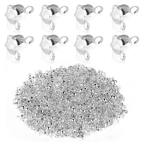 600 PCS Crimp Covers Silver Crimping Beads End Caps for DIY Bracelet Necklaces Jewelry Making, Clamshell Metal Plated Open Bead Tips Knot Covers Jewelry Making Accessories Bead Endcaps (Silver)