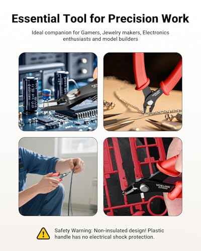 VCELINK Micro Precision Wire Cutter Spring Loaded, 5-Inch Flush Cutter Pliers, Nippers, Small Side Cutter for Electronics, Zip Ties, Craft and Jewelry, Red - color: Red