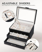 Jewelry Boxes with Glass Lid, Jewelry Boxes for Women 3-Tier Jewelry Organizer with 2 Drawers, Jewelry Display Case Gift for Women Girls Men - Black - color: Black 3-Layer