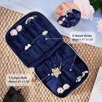 Travel Jewelry Case for Women, Double Layer Velvet Jewelry Pouch with Double Zipper, Small Travel Jewelry Organizer for Rings Earrings Bracelets, Mini Jewelry Travel Bag (Blue)