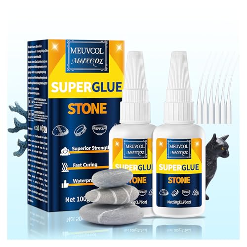 Meuvcol Stone Glue 100g - Marble Glue Heavy Duty for Granite, Artificial Stones & Tile | Clear Waterproof Stone Adhesive for Marble Repair & Craft Projects | Fast Drying, Strong, 6 Precision Nozzle - size: 100g, style: Stone Glue