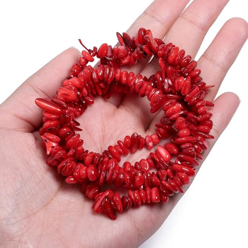 Chip Shells, 260pcs 5-8mm Irregular Beads with Holes, Red Shell & Garnet Chip Beads for Jewelry Making - color: Red