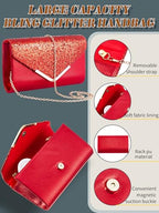 Henoyso 5 Pcs Rhinestone Jewelry Sets Prom Purse Jewelry Rhinestone Clutch Purse Bride Necklace Earrings Bracelets for Women - color: Red