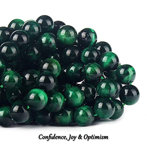 70PCS Natural 8MM Healing Gemstone, Green Tiger’s Eye Energy Stone Round Loose Beads, Semi-Precious Crystal Beads with Free Elastic String for Jewelry Making DIY - color: Green Tiger’s Eye, size: 8MM