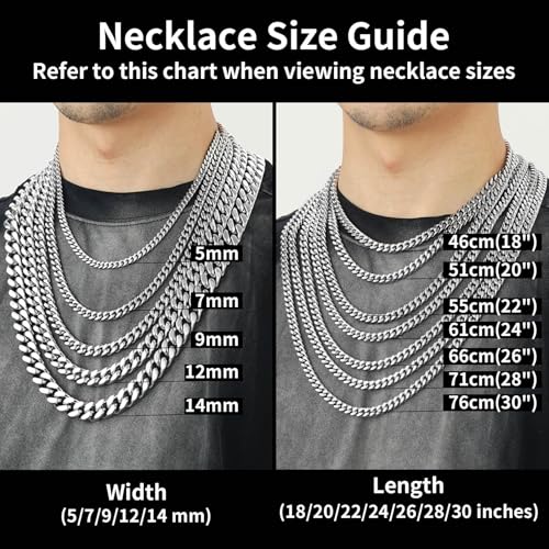 ChainsHouse Stainless Steel Mens Cuban Link Chain, Black/ 18K Gold Plated Miami Cuban Chain Necklace, 5mm/7mm/9mm/12mm/14mm Width, No Tarnish& Durable Hip Hop Mens Jewelry, 18"-30", Send Gift Box - color: a. 7mm width-steel, size: 22 inches