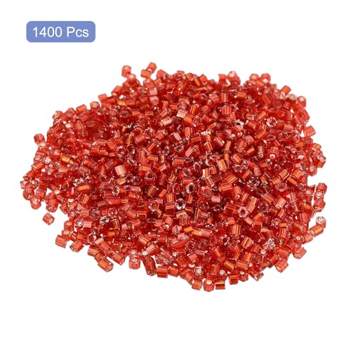 uxcell 1400Pcs Glass Bugle Beads, 1.5x1.5mm Tube Mini Loose Glass Seed Spacer Bead for DIY Earrings Necklaces Bracelets Jewelry Making (Silver-Bright Red) - color: Silver-Bright Red, size: 1.5x1.5mm
