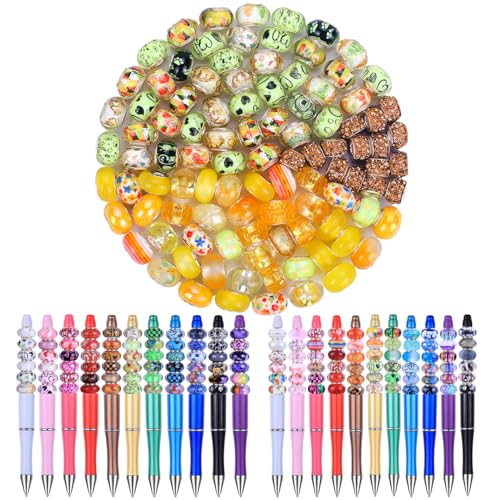 100 Pieces Assorted European Large Hole Fairy Wand Garden Beads, Mixed Color Lampwork Spacer Craft Beads for DIY Jewelry Making Supplies (Lemon) - color: Lemon