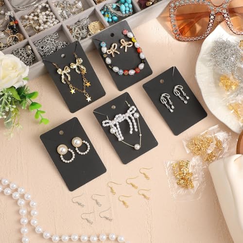 Tondiamo 2400 Pcs Earring Making Kit, Include Bright Gold, Silver and Gold Ear Hooks, 300 Earrings Cards Anti Sensitive Earring Making Tool with Jump Rings and OPP Bags for Repair(Black Card) - color: Black Card