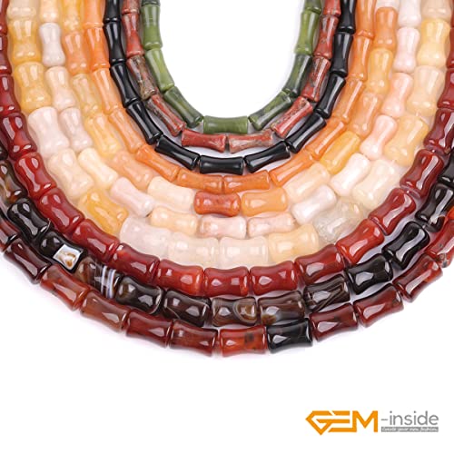 GEM-Inside 30Pcs 8x12mm Natural Red Agate Stone Plant Bamboo Knot Bone Charms Beads for Jewelry Making Power Energy Chakra Stone Beads - color: Dark Red Agate