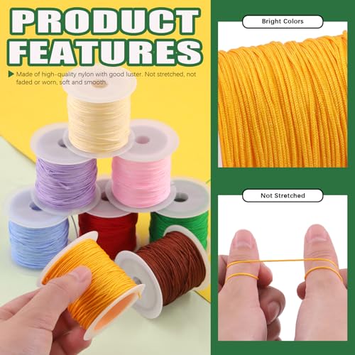 Keadic 437 Yards/ 400 Meters Nylon String for Bracelets Making, 20 Rolls 0.8mm Satin Silk Chinese Knotting Cord Beading Thread for Friendship Bracelets Tassels Necklaces Jewelry Crafting
