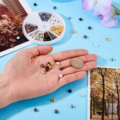 Pandahall 1Box/180pcs 6 Colors 6mm Brass Half Round Open Crimp Beads Covers Knot Covers Beads End Tips for Jewelry Makings Antique Bronze & Red Copper & Black & Silver & Golden & Platinum