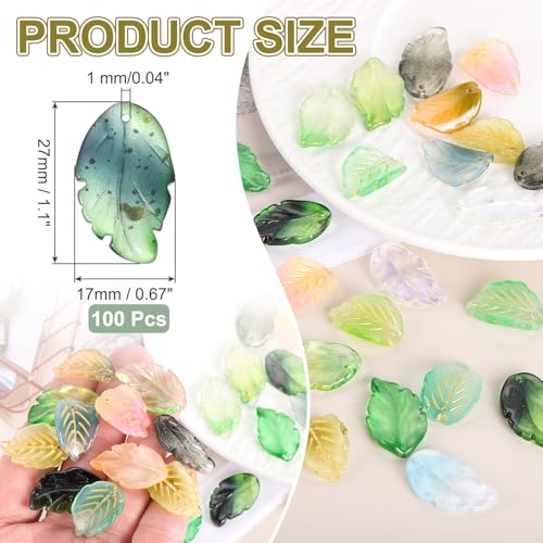PATIKIL Glass Leaf Beads, 100Pcs Cute Crystal Leaf Charms, Translucent Czech Spacer Beads for DIY Jewelry Making Bracelets Necklace Wind Chimes Suncatchers, Dark Green - color: Dark Green