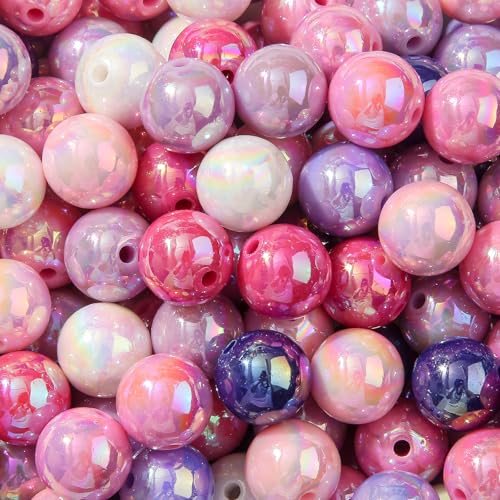 16mm Acrylic Beads 100pcs Ab Pink&Purple Bead Chunk Bubblegum Beads for Pens for Necklace Jewelry Bracelets DIY Crafts Making (White&Purple&Pink) - color: white&purple&pink