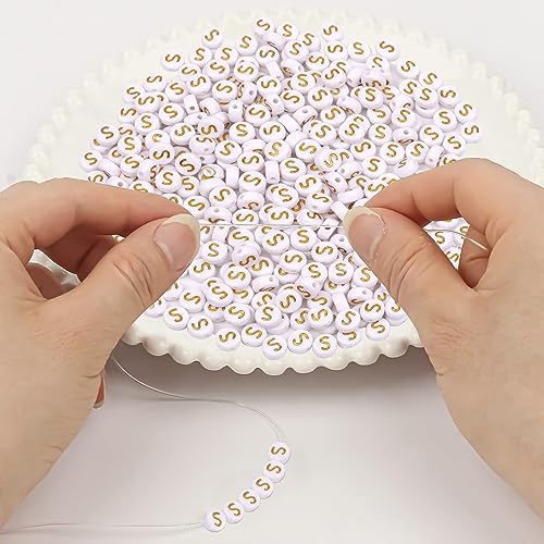 300Pcs Letter Beads S 4X7mm Gold Alphabet Beads Acrylic Round Shape Loose Beads for Name Bracelets Necklaces Key Chains DIY Jewelry Making (S) - color: Gold, size: S