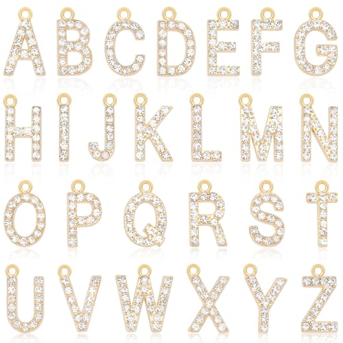 SANNIX 26Pcs Letter Charms, Full Rhinestone Letter Charms for Jewelry Making, KC Gold Initial A-Z Alphabet Letter Charm Crystal Pendants for Bracelet Necklace Earrings Crafts Making - style: Rhinestone Letter