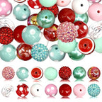 50Pcs Chunky Bubblegum Beads, 20mm Chunky Bubble Gum Beads for Adult DIY Beadable Pens Bracelets Necklaces Pearl Beaded Craft Mother's Day Jewelry Making (Red&Teal) - color: Red+Pink+Green