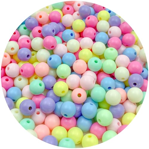 200Pcs 10MM Acrylic Round Pastel Beads Candy Color Spacer Beads Plastic Resin Beads for Necklace and Bracelet Making Crafting Supplies(303 - Light Mixed Color) - color: 303 - Light Mixed Color, size: 10MM