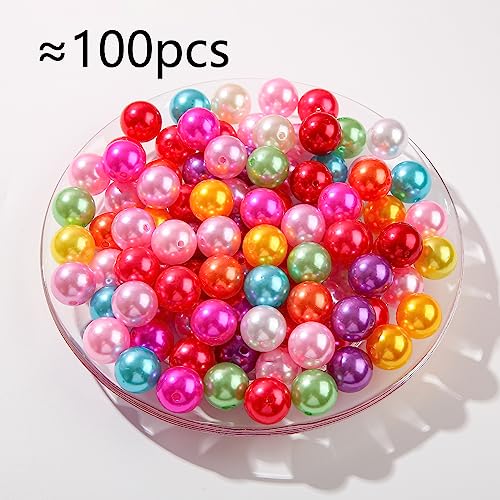 20mm Acrylic Beads 100pcs Color Pearl Bead Chunky Bubblegum Beads for DIY Jewelry Making (Pearl) - color: pearl