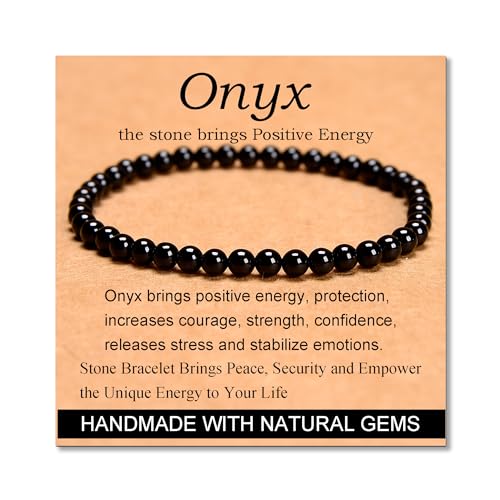MASSIVE BEADS Handmade Yoga Stretch Elastic Bracelet Natural Stone Crystal Healing Power Energy Gifts for Unisex Adult 4mm 6mm 8mm 10mm - color: Black Onyx(Positive Energy), size: 4mm