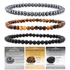 NCB 2.3-Piece 4mm Natural Crystal Gemstone Stretch Bracelets – Handmade Reiki Energy Healing Jewelry for Meditation,Yoga, Unisex - color: 3PCS ( Black Onyx+Hematite+Yellow Tiger's Eye ), size: 4mm