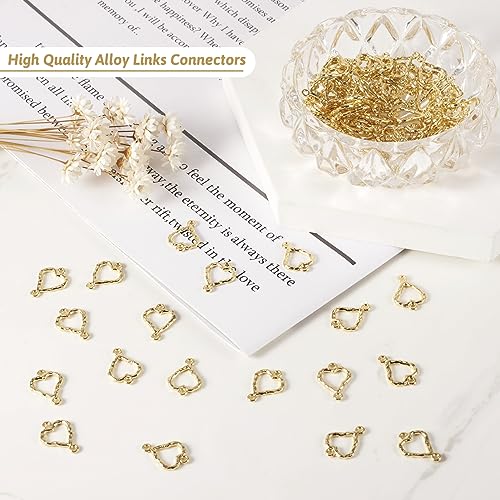 FASHEWELRY Golden Bow Connector Charms Bulk, Christmas Bowknot Link Charms, Infinity Links Geometric Hollow Bezel Pendants for Earring Bracelet Necklace Keychains Jewelry Making - color: Light Gold-Heart
