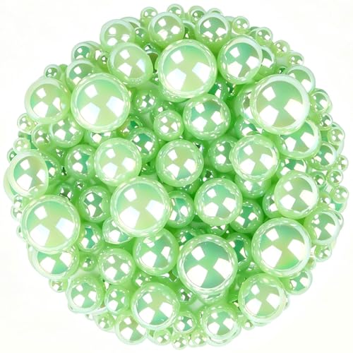 1500 Pcs AB Half Pearls for Crafting, Mixed Sizes 3/4/5/6/8/10mm Flatback Pearl Beads for Crafts, Gems for Nail Art Making, Shoes Clothes Embellishments (A20 Light Green AB) - color: A20 Light Green AB