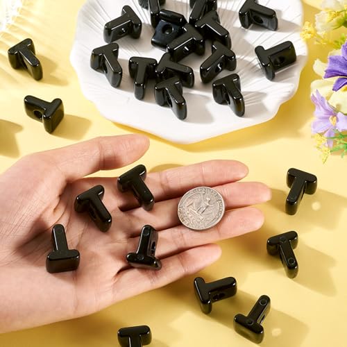 FASHEWELRY 30Pcs Acrylic Letter T Beads with Large Hole Big Plastic Letter Blocks European Beads 3D Letters Chunky Vowel Initial Alphabet Bead for Key Chains Necklace DIY Arts Craft Projects - color: Black, size: T