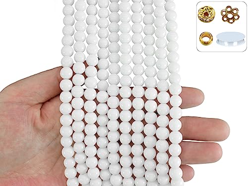 650PCS 8mm Snow White Glass Beads for Jewelry Making,Round Smooth Beads, Bracelet Space Loose Beads for Earring, Necklaces-Adult Craft Supplies - size: 8mm White #361