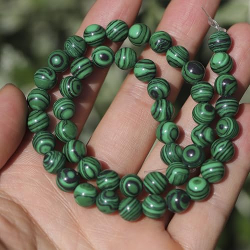 Natural Stone Beads 8mm Polished Round Smooth Gemstone Beads for Jewelry Making Supplies 15 Inch(45 Beads) (Green Peacock) - color: Green Peacock-45pcs