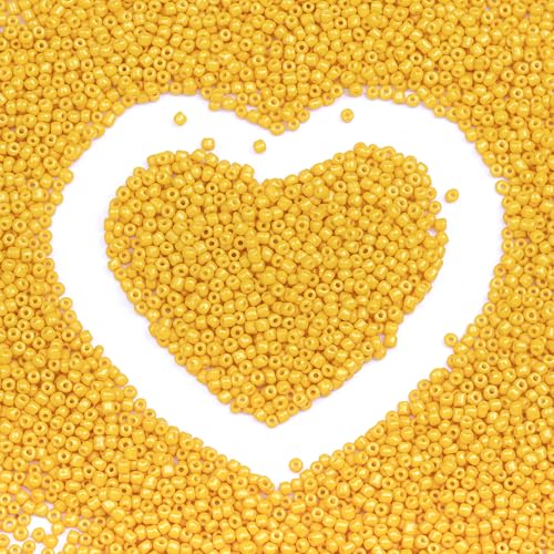 8/0 Glass Seed Beads Bulk, Orange-Yellow 3mm Tiny Round Craft Seed Bead, Small Mini Pony Beads for Jewelry Making Bracelet Necklace Wrist Beading Weaving Supplies, 2500pcs - color: Orange-Yellow