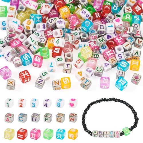 700Pcs Acrylic Letter Number Constellation Square Beads for Friendship Bracelets Colorful Pony Cube Bead Acrylic Alphabet Number Beads Large Hole for Women Necklaces Keychins Jewelry Making - color: Colorful