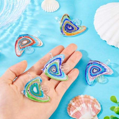 FASHEWELRY 5Pcs Handmade Lampwork Fish Charms 5 Colors Cute Glass Ocean Marine Life Penadants Cartoon Tropical Fish Charms for DIY Bracelet Jewelry Making - color: Tropical Fish