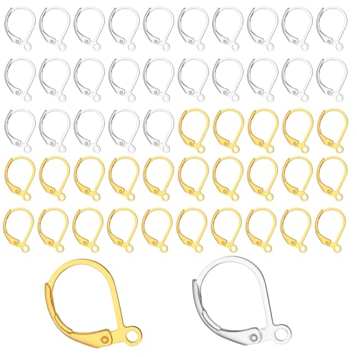 50PCS Leverback Earring Hooks, Stainless Steel Open Loop Leverback Hoops, Leverbacks French Earring Hooks for Making Dangle Earrings, Smooth to Open & Close (Silver and Gold) - color: Silver+gold