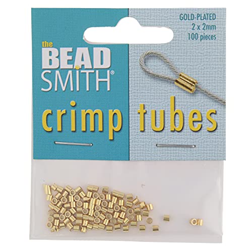 The Beadsmith Tube Crimp Beads, 2 x 2mm, 100 Pieces, Gold Color, Uniform Cylindrical Shape, No Sharp Edges, Designed to Secure The Ends of Jewelry Stringing Wires and Cables (Pack of 2) - size: Small (Pack of 2)